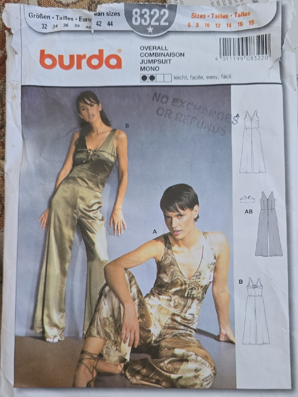 Women's Jumpsuit Pattern Burda 8322